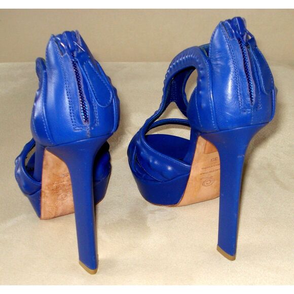 Alexander McQueen Platform Stiletto Peep Toe Blue Sandals Size 35 Italy - US 5 - Picture 6 of 11